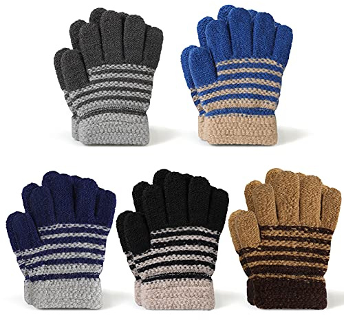 TAGVO Magische Winterhandschuhe für Kinder – 5 Paar, dehnbare warme magische Handschuhe für Jungen oder Mädchen, Unisex, gestrickt, Vollfinger-Fäustlinge für Kleinkinder, mehrfarbig, One size