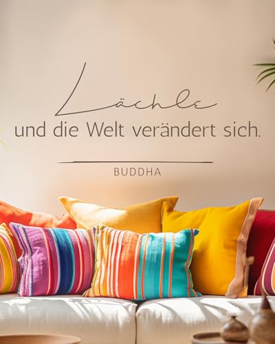 tjapalo® ul6 Buddah wandtattoo Yoga groß Wohnzimmer wandtattoo lächle und die welt verändert sich Küchen Wandtattoo Sprüche Wandspruch Wandtattoo wohnzimmer, Farbe: Schwarz, Größe: B80xH37cm