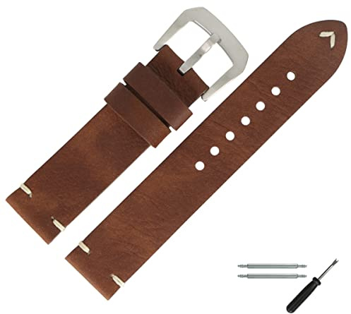 MARBURGER Uhrenarmband 22mm Leder Braun Silber - Montage Set 7742230000120