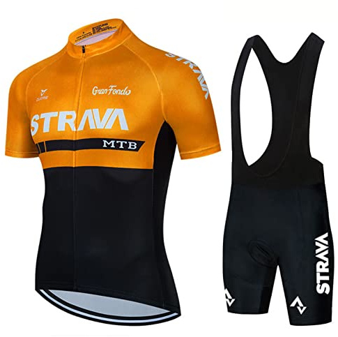 Hombre Conjunto Ropa de Ciclismo para Verano, para Hombre Maillot de Ciclismo para Hombre Conjunto de Traje de Ciclismo de Equipo Profesional de Manga Corta (Orange,3XL)