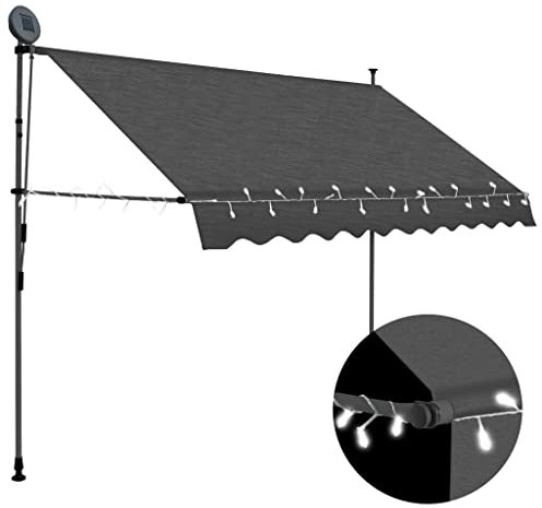 Klemmmarkise mit Handkurbel Balkonmarkise ohne Bohren Einziehbare Markise UV-beständig & höhenverstellbar, Balkonmarkise, Sonnenschutz wasserdich, mit LED 300 cm Anthrazit