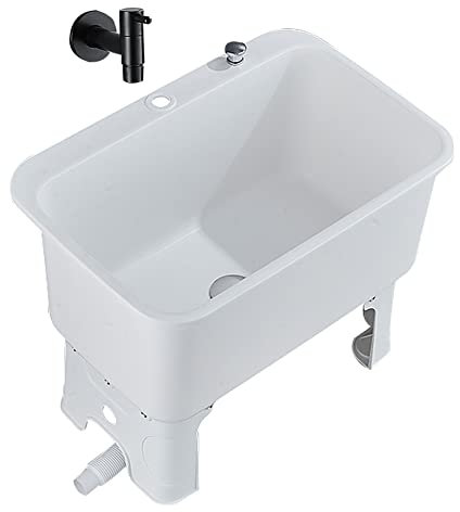 Commercial Floor Mount Mop Sink, Laundry Tub Slop Sink with Drain Button and Faucet for Garages, Basements, Restaurant (60cm)