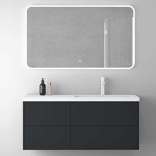 Mai & Mai Badmöbelset 120cm Dunkelgrau Moment Waschbecken mit Unterschrank Waschtisch 4 Schubladen Badezimmer Waschbeckenunterschrank Badezimmermöbel mit LED-Badspiegel
