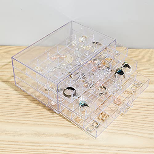Jinavoty Scatola portaorecchini in acrilico trasparente con 3 cassetti, 72 piccoli scomparti per donne e ragazze (3 drawer)