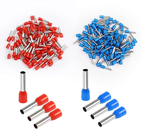 YAODHAOD Puntalini Elettrici 200 Pezzi,Capicorda Elettrici 0.5mm² - 10mm² rosso + blu，Puntelli Isolati Crimpare Per cavi elettrici Manicotti per un collegamento sicuro a morsetto (E4012 | 4.0mm²)