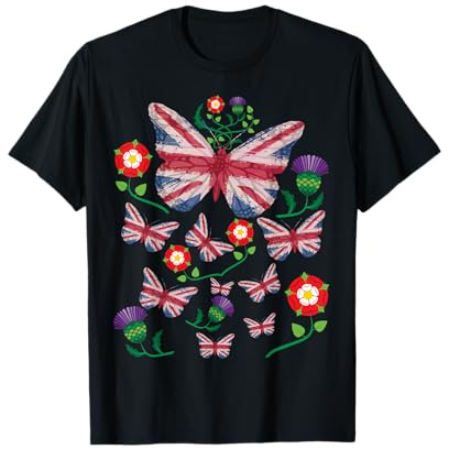 Union Jack UK Flag Butterfly Great Britain Women Girl Kids T-Shirt