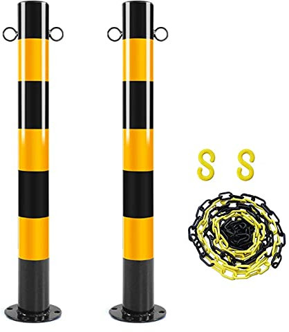 BYZOM Parkplatzsperre Leitkegel 2er Pack, Pollerpfosten Aus Metall Mit Absperrkette Aus Kunststoff Und S-Haken, Sicherheitspfosten for Den Gewerblichen Oder Privaten Gebrauch
