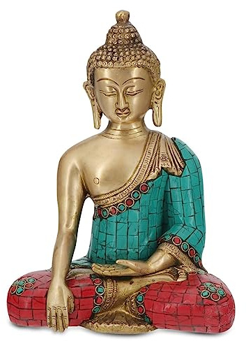 Buddha Groove Brass Shakyamuni Buddha Statue with Colorful Detailing