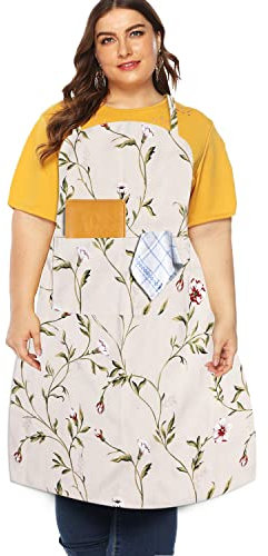 FanChose Übergröße Schürzen für Frauen mit Taschen, Herren Baumwolle Küchenschürze, Leinwand Kochschürze für Friseur, Backen, Kochen, Malen, Garten, Gartenarbeit, Reinigung, Grillen, einfarbig, XL