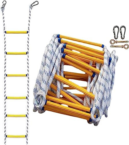 JUNNIU Escalera De Escape De Incendios, 5 Metros, Poliéster, Resina, Nailon, 450 Kilogramos, Ganchos Antideslizantes Y Ajustables