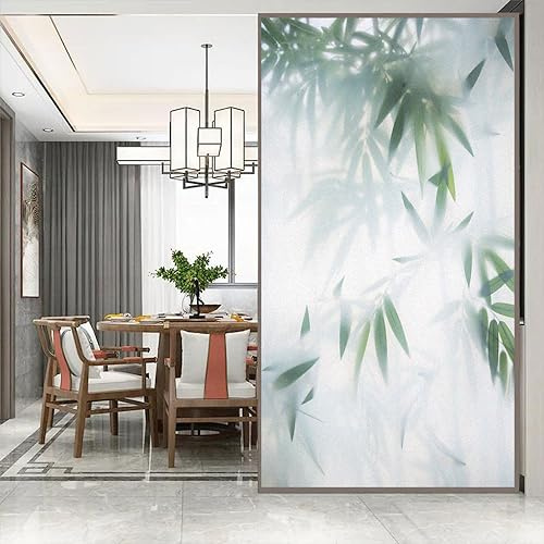 Statisch haftende Sichtschutz-Fensterfolie, Bambusblatt, dekorative Glasfolie, mattiert, klebstofffrei, Fensteraufkleber für Zuhause, Büro, 60 x 160 cm (B x H)