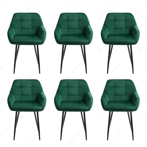 JINPALAY 6er Set Esszimmerstühle mit Armlehne Samt Grün Küchenstühle 6er Set Polsterstuhl Design Modern Wohnzimmerstuhl mit Rückenlehne
