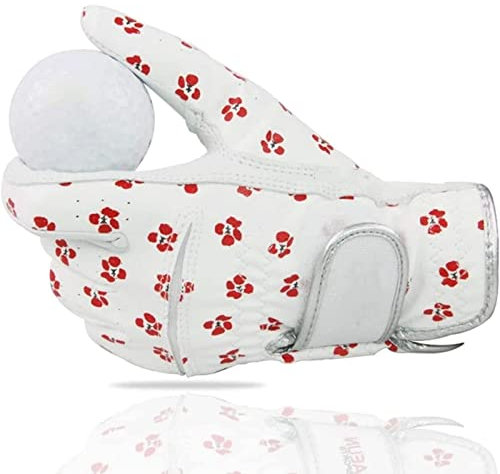 GAENZA Neu Golf-Damenhandschuhe, Bedruckte wasserdichte PU-Stretch-Lycra-Bequeme atmungsaktive Handschuhe, Outdoor-Vollfingerhandschuhe, weiß Winterhandschuhe