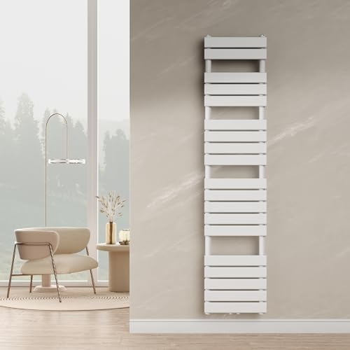 [neu.haus] Radiador Toallero Mural Secatoallas con 19 Lamas Calentador de Toallas Conexión Inferior Modo Agua Caliente para Espacios Reducidos Acero 180 x 40 cm - Blanco