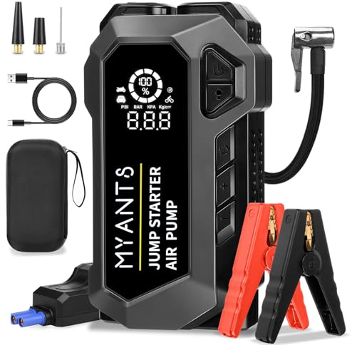 Q18 Starthilfe Powerbank mit 150PSI Kompressor, 4000A Auto Starthilfe Powerbank mit LED-Licht & Schnell-Ladung, 12V Booster Auto Starthilfe für bis zu 10.0L Benzin & 8.0L Diesel