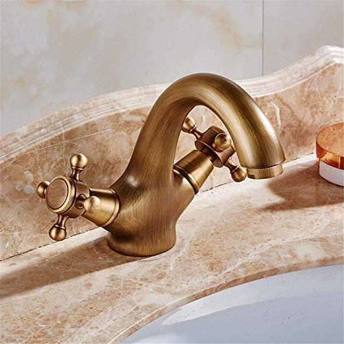 RajoNN Full Copper Antique Basin Retro Bathroom Sink Retro Stage Basin Washbasin Hot Water Mixer Single Handle Double-Joint
