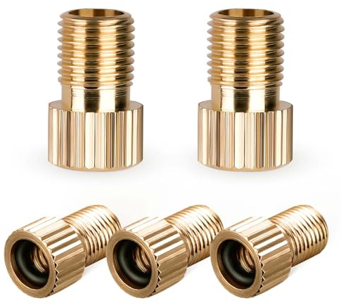 Brass Presta Valve Adaptor, 5 PCS Convert Presta to Schrader Bike Pump Adapter with Rubber Seal Rings, Mountain Bike Tire Inflate Accessories