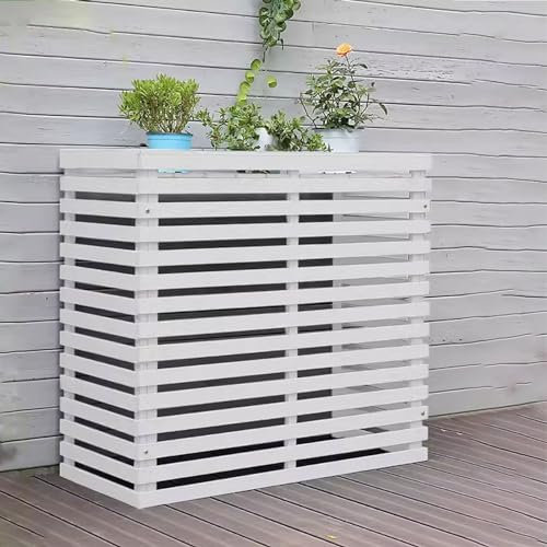 Copri Condizionatore da Esterno Legno Copri Motore Condizionatore Esterno Legno Copricondizionatore per Esterno, Adatto per Climatizzazione Esterna, Decorare (Color : White, Size : 120 * 35 * 80cm)
