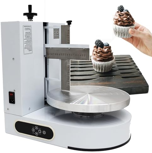 Electric Cream Smoother Machine with Adjustable Scraper - Stainless Steel Cream Spreading Coating Filling Tool for Baking, 4-14inch Cakes - for Buttercream, Fondant Cake Decorating