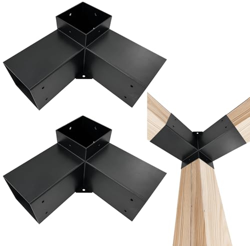 DEVALLEY 3-Wege-Pergola-Halterungs-Set, DIY rechte Eck-Holzbearbeitungsklammern für 10,2 x 10,2 cm (tatsächlich: 8,9 x 8,9 cm) Holz für Terrasse, Pergolas, Pavillons, Blockhütte mit Hardware (2 Stück)
