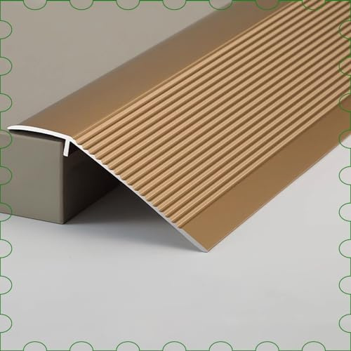 GSKFXJ 10cm Übergangsprofil Aluminium Boden Übergangsleiste Für Holz Zu Fliesen/Fliese Zu Teppich Abschlussprofil Alu, rutschfest Türschwelle Rampen Höhenausgleich 25-55mm(Gold-B)