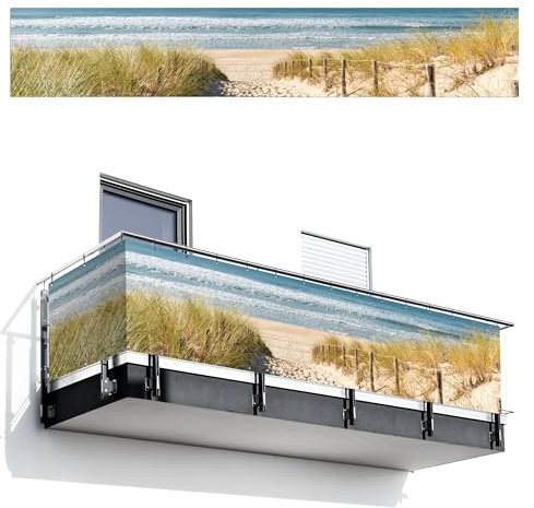 MuchoWow© Balkon Seitensichtschutz Einseitig Groß PVC Terrassen | 85x500 cm - Gartensichtschutz ohne bohren Wetterfest Zaun Schutz Terrasse Balcony Decoration Strand - Meer - Düne - Sand