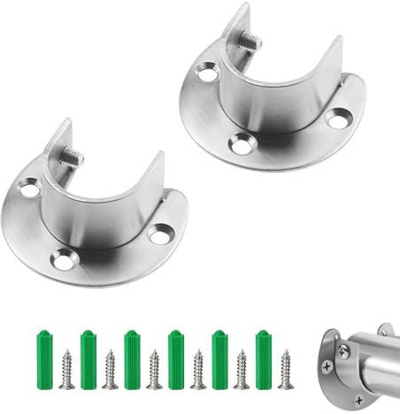 AZWOOD 2Pcs Rundrohr Halterung, 25mm Kleiderstange Stangenhalterung Kleiderstange Spurstangenkopf Schrank Kleiderstangenhalter Rundrohr Gardinenstange Halter mit Schrauben für Schrankrohr-Stange