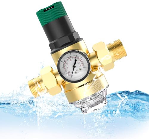 Regolatore di Pressione Acqua 1/2 pollice, DN 15 Regolabile Riduttore di Pressione Acqua,con Manometro Pressione Acqua, Regolatore in Ottone per Negozi, Famiglia, Aree Esterne, Fabbriche