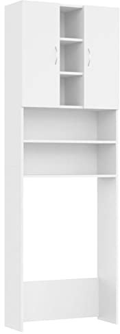 Gecheer Mobile Armadio per Lavatrice, Verticale, Salvaspazio, Moderno in Multistrato, Bianco, 64x25,5x190 cm, 2 Ante e 9 Ripiani, Fissaggio a Parete Inclusa