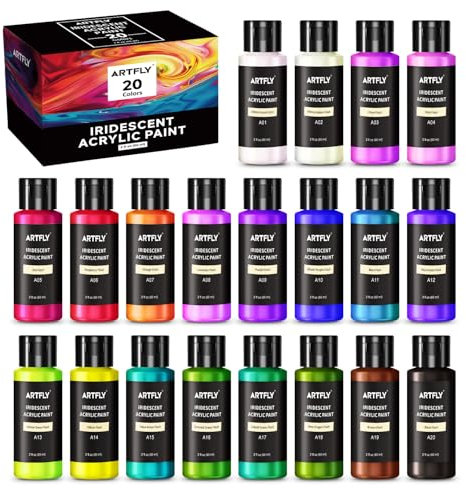 ARTFLY Schillernde Acrylfarben Set, 20 Chamäleonfarben in 2oz/60ml-Flaschen, Farbwechsel-Acrylfarbe, Farbwechselfarbe perfekt für Künstler, Anfänger auf Leinwand, Steinen, Holz, Stoff, Keramik
