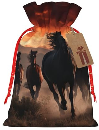 Geschenktüten mit schwarzem Pferde-Aufdruck, Geschenkpapier, Verpackung, Aufbewahrung, Kordelzugbeutel für Weihnachten, Party, Urlaub