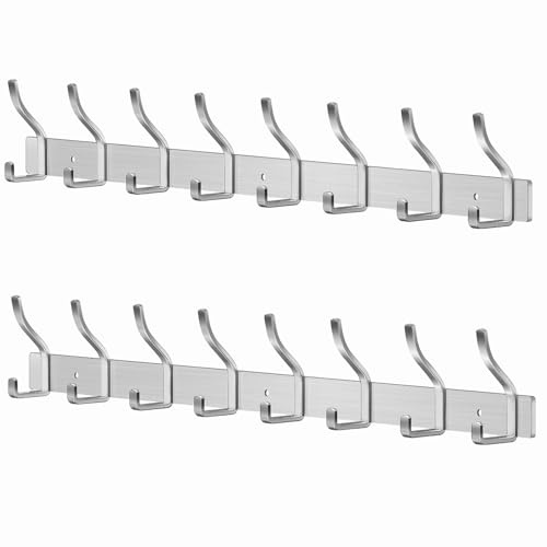 MEIJO Garderobenhaken Edelstahl Hakenleiste Garderobe Garderobenleiste Silber Kleiderhaken Wand mit 8 Haken Wandhaken garderobe für Schlafzimmer Bad Küche Kleiderständer (Silber, 8 Haken 2 Stück)
