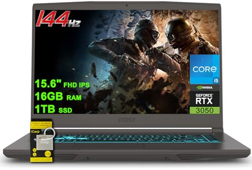 MSI Thin 15 Gaming Laptop 15.6 FHD IPS 144Hz Intel 8-core i5-12450H (Beats i7-11800H) 16GB RAM 1TB SSD GeForce RTX 3050 Backlit USB-C Win11 w/ICP Accessory