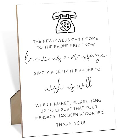 scodilo Leave A Message Wedding Sign, Audio Guest Book, 8 x 11 Wooden Table Sign with Stand