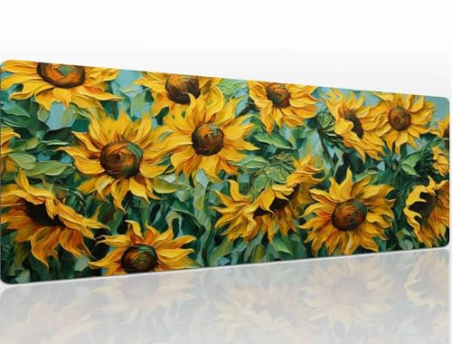 Tappetino Mouse Sunflower 1400x600x4 mm Tappetino Gaming Mousepad xxl Tappetino Scrivania Grande Base in Gomma Antiscivolo Copri Scrivania Tappetino da Gaming con Bordi Cuciti Tappetino Tastiera A1315