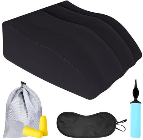LEKEFETO Cojín hinchable para piernas elevadas, cojín de cuña para dormir, cojín elevador de piernas, cojín de apoyo para piernas, rodillas, mejora la circulación sanguínea, lavable (negro)