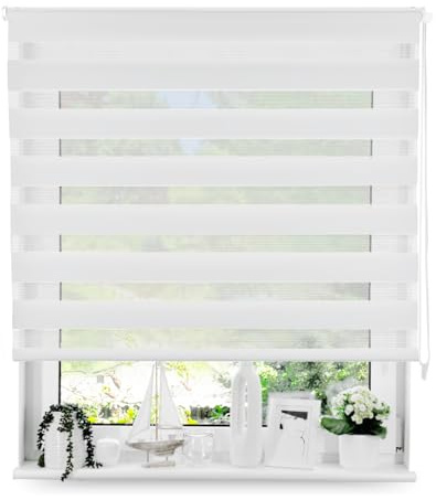 Tom'Shop Doppelrollo Duo Rollo mit Schrauben Weiß 150cm x 150cm | Fensterrollo Seitenzugrollo mit Bohren für Lichtschutz Sichtschutz Sonnenschutz leichte Montage