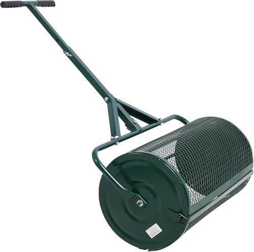 BCSRVCE Compost Spreader Peat Moss Spreader for Lawn, 24 Inch Compost Roller Spreader with Adjustable T-Shaped Handle, Easy to Assemble top Soil Spreader for Care Manure Spreaders Roller (15.7*24)