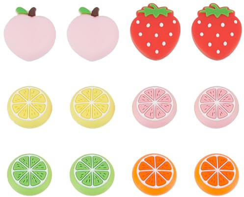 PLIGREAT 12 Pieces Fruit Joycon Thumb Grips Kawaii Lemon Thumbstick Compatible with Switch Soft Silicon Joystick Rocker Cover Replacement for Switch Lite and Joy Con Controller Accessories, 6 Styles