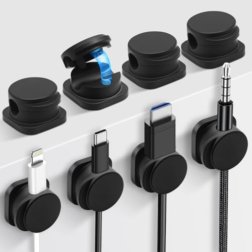 8 Piezas Sujeta Cables Adhesivo, Magnéticos Organizador de Cables, Autoadhesivo Cable Management para Escritorio/Pared, Pequeño y Ahorra Espacio, para Cable de Carga, Schwarz