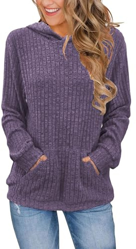 iChunhua Purple Hoodies for Women Uk Solid Color Long Sleeve Gym Tops Casual Slouchy Ladies Hooded Jumper With Pocket Purple M