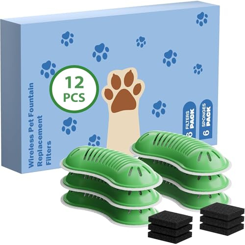 GOOIFUN Filtros para Fuente para Gatos: 12 Fuente Filtro Agua - 6 Filtros de Carbón + 6 Esponjas - Filtro para Fuentes de Gato - Forma Verde - Adecuado para Dispensador Agua Gatos sin Cable