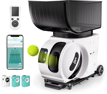 PONGBOT Tennis Ball Machine, APP and Remote Control, Custom Drills, 150 Ball Capacity, Max 80mph,8+ Hours of Endurance, Dual Motor for Topspin and Backspin, PACE S PRO