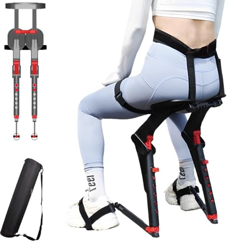 Exmydric Exoskeleton Wearable Chair, Portable Adjustable Wearable Seat Supports Up to 220 LBS, 3.6 LBS Lightweight Invisible Chair Pants for Anglers, Hikers, Barbers, Chefs, Photographers red