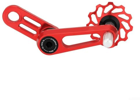 Tensor de cadena robusto de una sola velocidad para polea plegable de bicicleta 11T, diseño de aluminio CNC (rojo)