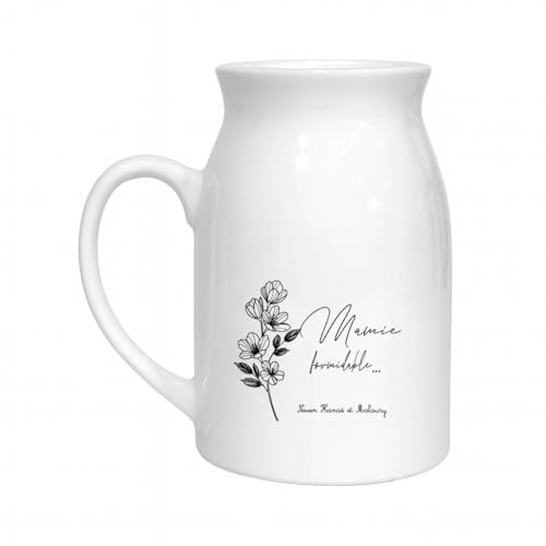 Pot à lait céramique 450 ml personnalisé prénoms – “Mamie formidable…” – Cadeau grand-mère/fête des mamies – Vase déco multi-usage – Lave-vaisselle