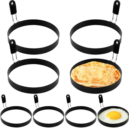 8 moldes para huevos fritos de acero inoxidable, 4 x 9 cm y 4 x 15 cm para panqueques antiadherentes, anillos para huevos con mango, para huevos fritos, sándwiches, tortitas, pastel de carne