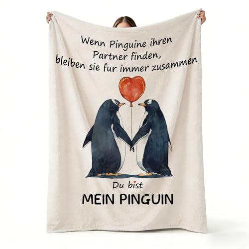 MUMI HEIMA Personalisierte Pinguin Decke, Jahrestag Geschenk für Ihn/Sie | Hochzeitstag Geschenke für Frauen Männer, Geschenke für Frauen Weihnachten Couple Geschenke Decke 150x130CM