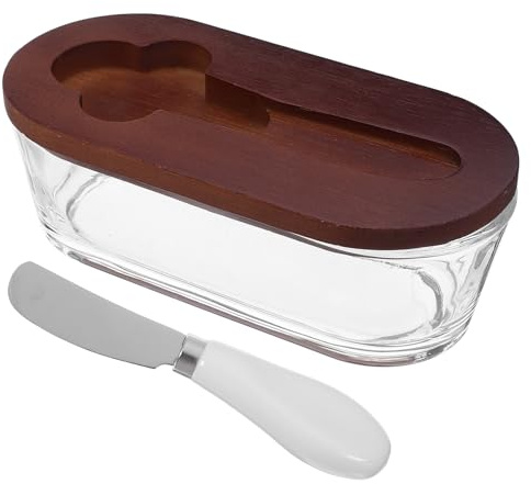 Alipis Recipiente Mantequilla con Tapa y Cuchillo Integrado Caja Hermética para Conservación Cocina Elegante Plato para Mantequilla y Queso Encimera