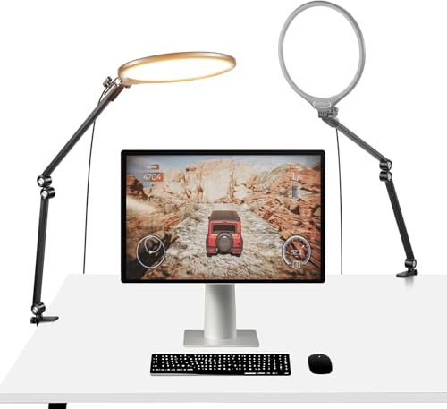 NEEWER BASICS 2 strömmande lampor 10,5 tum, LED-ringljus helskärm 3000-6500K 15 W med justerbar arm bordsklämma timer för bärbar dator videokonferens zoom smink, R10